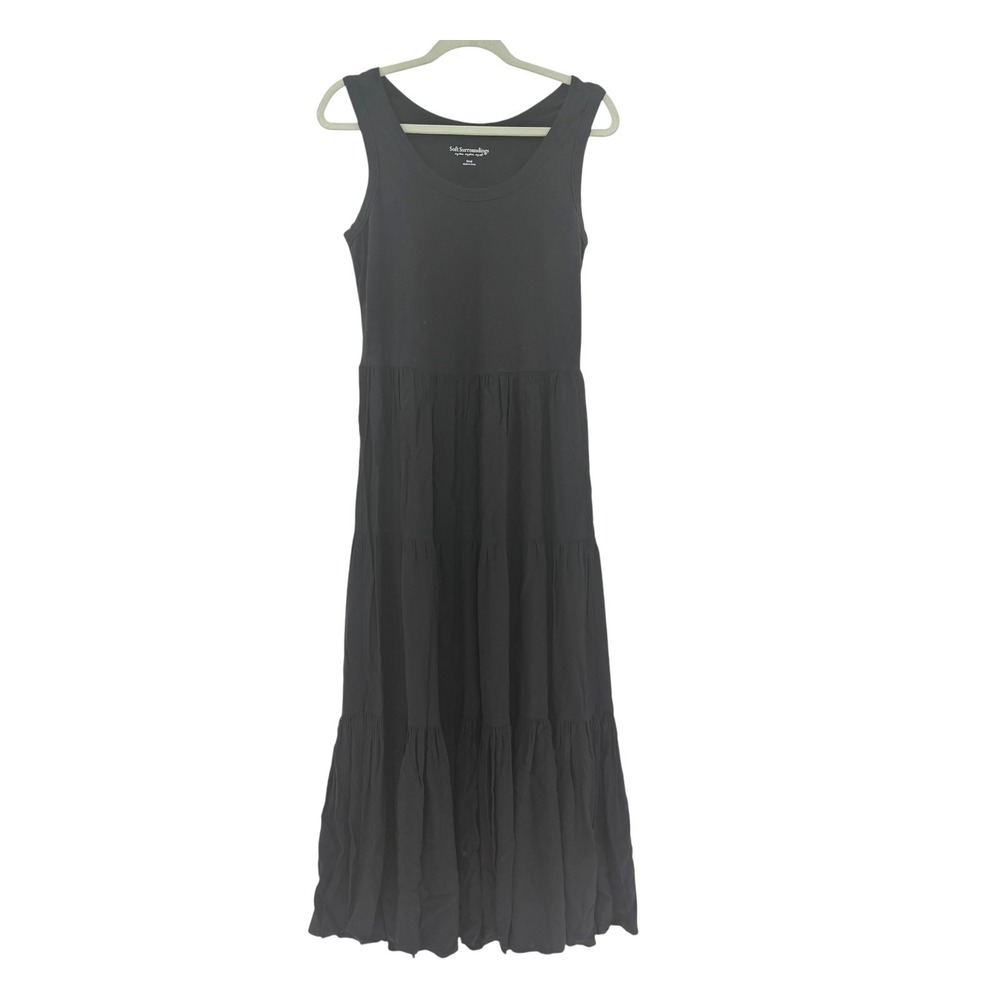 Soft Surroundings Black Tiered Maxi Dress Sleeveless Mixed Media Knit Skirt